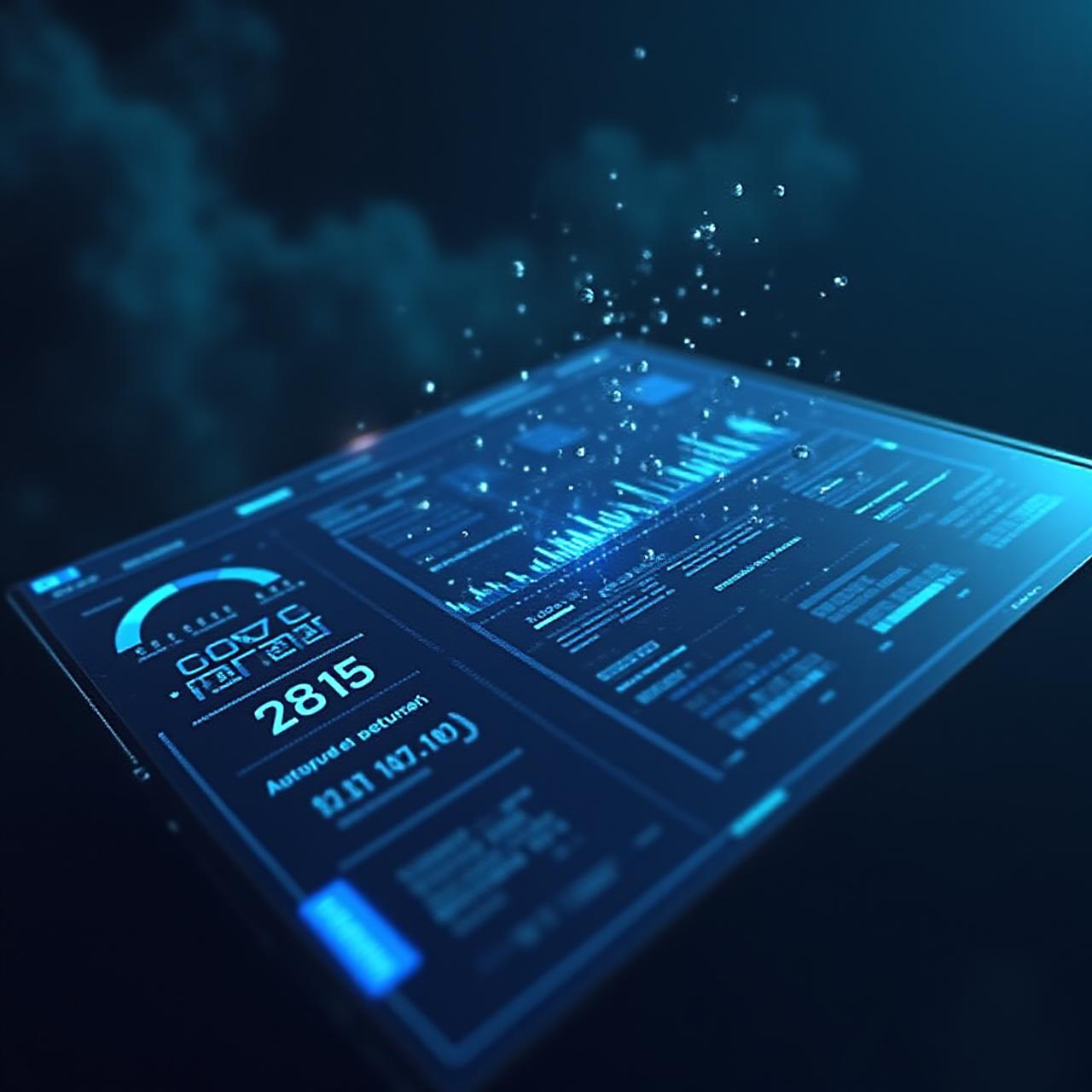 Futuristic dashboard showing real-time KPI data flow